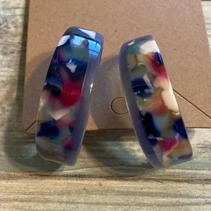 Blue Confetti Acrylic‎ Hoop EARRINGS unbranded Lightweight Beautiful 1.5"